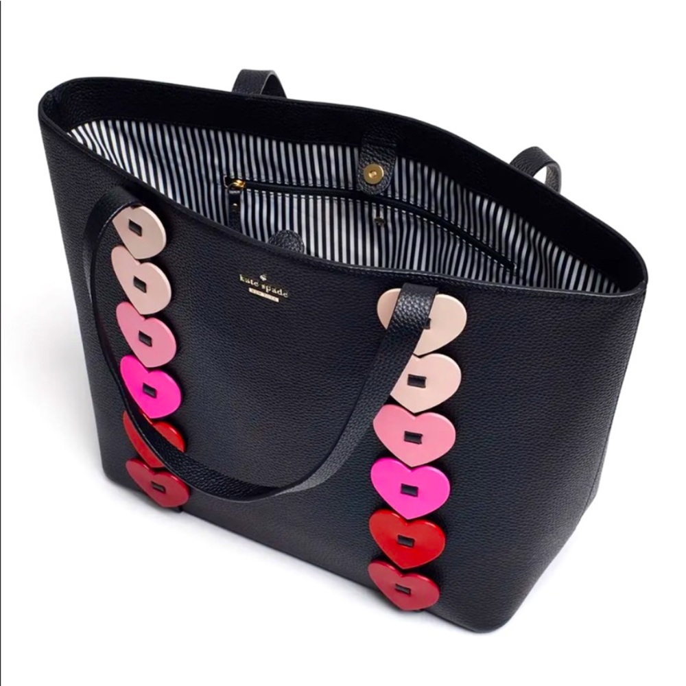Kate Spade Black leather tote with ombré heart detailing